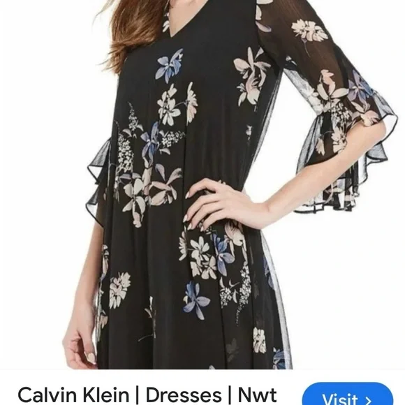 Calvin Klein Black Floral Women's Dress - Picture 2 of 9